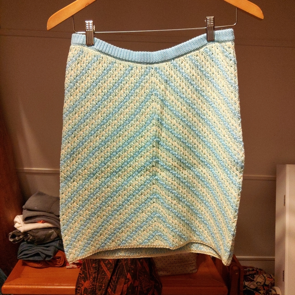 For Love And Lemons Knit Skirt - Blue and Cream New With Tag